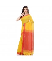 dB DESH BIDESH Women`s Tant Silk Handloom Cotton Saree Sequence Work With Blouse Piece (Yellow Red)