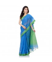 dB DESH BIDESH Women`s Tant Silk Handloom Cotton Saree Sequence Work With Blouse Piece (Sky Blue Light Green)