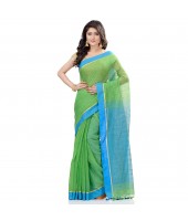 dB DESH BIDESH Women`s Tant Silk Handloom Cotton Saree Sequence Work With Blouse Piece (Green Blue)