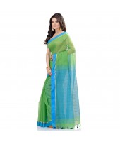 dB DESH BIDESH Women`s Tant Silk Handloom Cotton Saree Sequence Work With Blouse Piece (Green Blue)