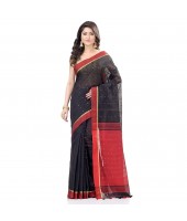 dB DESH BIDESH Women`s Tant Silk Handloom Cotton Saree Sequence Work With Blouse Piece Black Red