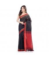 dB DESH BIDESH Women`s Tant Silk Handloom Cotton Saree Sequence Work With Blouse Piece Black Red