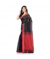 dB DESH BIDESH Women`s Tant Silk Handloom Cotton Saree Sequence Work With Blouse Piece Black Red