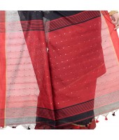 dB DESH BIDESH Women`s Tant Silk Handloom Cotton Saree Sequence Work With Blouse Piece Black Red