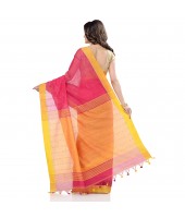 dB DESH BIDESH Women`s Tant Silk Handloom Cotton Saree Sequence Work With Blouse Piece (Pink Yellow)