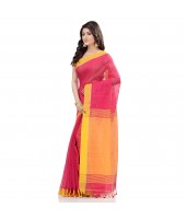 dB DESH BIDESH Women`s Tant Silk Handloom Cotton Saree Sequence Work With Blouse Piece (Pink Yellow)