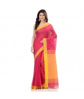 dB DESH BIDESH Women`s Tant Silk Handloom Cotton Saree Sequence Work With Blouse Piece (Pink Yellow)