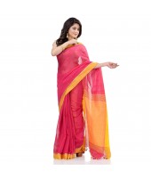 dB DESH BIDESH Women`s Tant Silk Handloom Cotton Saree Sequence Work With Blouse Piece (Pink Yellow)