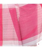 dB DESH BIDESH Women`s Tant Silk Handloom Cotton Saree Sequence Work With Blouse Piece White Pink