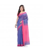 dB DESH BIDESH Women`s Tant Silk Handloom Cotton Saree Sequence Work With Blouse Piece (Blue Pink)