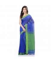 dB DESH BIDESH Women`s Tant Silk Handloom Cotton Saree Sequence Work With Blouse Piece Deep Blue Green