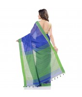 dB DESH BIDESH Women`s Tant Silk Handloom Cotton Saree Sequence Work With Blouse Piece Deep Blue Green