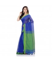 dB DESH BIDESH Women`s Tant Silk Handloom Cotton Saree Sequence Work With Blouse Piece Deep Blue Green