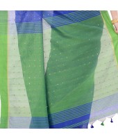 dB DESH BIDESH Women`s Tant Silk Handloom Cotton Saree Sequence Work With Blouse Piece Deep Blue Green