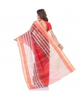 dB DESH BIDESH Women`s Traditional Bengal Tant 3D Temple Design Handloom Pure Cotton Saree Without Blouse Piece Orange Red Blue