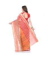 dB DESH BIDESH Women`s Traditional Bengal Tant 3D Temple Design Handloom Pure Cotton Saree Without Blouse Piece Orange Red