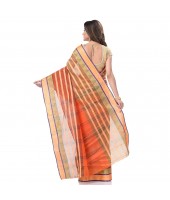 DESH BIDESH Women`s Traditional Bengal Tant 3D Temple Design Handloom Pure Cotton Saree Without Blouse Piece Yellow orange Green