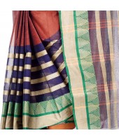 dB DESH BIDESH Women`s Traditional Bengal Tant 3D Temple Design Handloom Pure Cotton Saree Without Blouse Piece Yellow Brown