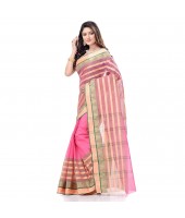 dB DESH BIDESH Women`s Traditional Bengal Tant 3D Temple Design Handloom Pure Cotton Saree Without Blouse Piece Yellow Pink