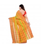 dB DESH BIDESH Women`s Traditional Bengal Tant Pure Handloom Cotton Saree Blossom Design Without Blouse Piece Yellow