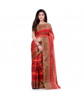 dB DESH BIDESH Women`s Traditional Bengal Tant Pure Handloom Cotton Saree Blossom Design Without Blouse Piece Red