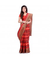 dB DESH BIDESH Women`s Traditional Bengal Tant Pure Handloom Cotton Saree Blossom Design Without Blouse Piece Red