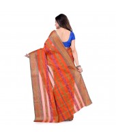 dB DESH BIDESH Women`s Traditional Bengal Tant Pure Handloom Cotton Saree Blossom Design Without Blouse Piece Orange