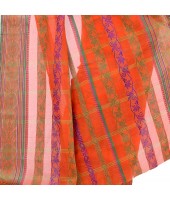 dB DESH BIDESH Women`s Traditional Bengal Tant Pure Handloom Cotton Saree Blossom Design Without Blouse Piece Orange