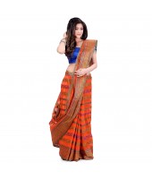 dB DESH BIDESH Women`s Traditional Bengal Tant Pure Handloom Cotton Saree Blossom Design Without Blouse Piece Orange