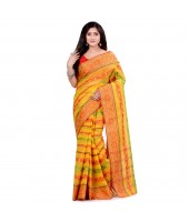 dB DESH BIDESH Women`s Traditional Bengal Tant Pure Handloom Cotton Saree Blossom Design Without Blouse Piece Yellow