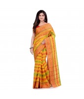 dB DESH BIDESH Women`s Traditional Bengal Tant Pure Handloom Cotton Saree Blossom Design Without Blouse Piece Yellow