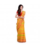 dB DESH BIDESH Women`s Traditional Bengal Tant Pure Handloom Cotton Saree Blossom Design Without Blouse Piece Yellow