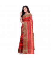 dB DESH BIDESH Women`s Traditional Bengal Tant Pure Handloom Cotton Saree Blossom Design Without Blouse Piece Red