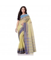 Bengal Soft Cotton Women`s Traditional Bengal Tant Pure Handloom Cotton Saree Jol Torongo Woven Design Without Blouse Piece Yellow