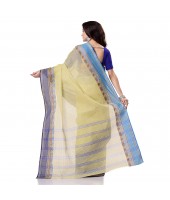 Bengal Soft Cotton Women`s Traditional Bengal Tant Pure Handloom Cotton Saree Jol Torongo Woven Design Without Blouse Piece Yellow