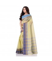 Bengal Soft Cotton Women`s Traditional Bengal Tant Pure Handloom Cotton Saree Jol Torongo Woven Design Without Blouse Piece Yellow