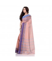 Bengal Soft Cotton Women`s Traditional Bengal Tant Pure Handloom Cotton Saree Jol Torongo Woven Design Without Blouse Piece Flamingo Blue