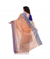 Bengal Soft Cotton Women`s Traditional Bengal Tant Pure Handloom Cotton Saree Jol Torongo Woven Design Without Blouse Piece Orange Blue