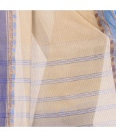 dB DESH BIDESH Women`s Traditional Bengal Tant Pure Handloom Cotton Saree Jol Torongo Woven Design Without Blouse Piece Offwhite Blue