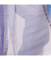 Bengal Soft Cotton Women`s Traditional Bengal Tant Pure Handloom Cotton Saree Jol Torongo Woven Design Without Blouse Piece Off White Blue