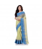 Bengal Soft Cotton Women`s Traditional Bengal Tant Pure Handloom Cotton Saree Kantha Stitch Woven Without Blouse Piece Butter Blue