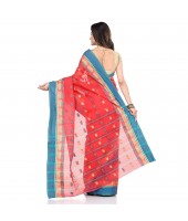 dB DESH BIDESH Women`s Traditional Bengal Tant Pure Handloom Cotton Saree Lotus Kolka Woven Design Without Blouse Piece (Light Red)