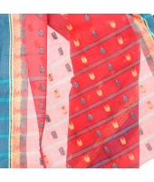 dB DESH BIDESH Women`s Traditional Bengal Tant Pure Handloom Cotton Saree Lotus Kolka Woven Design Without Blouse Piece (Light Red)