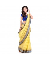 dB DESH BIDESH Women`s Traditional Bengal Tant Pure Handloom Cotton Saree Patabahar Design Without Blouse Piece Light Yellow