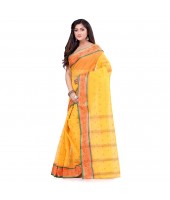 dB DESH BIDESH Women`s Traditional Bengal Tant Pure Handloom Cotton Saree Patabahar Design Without Blouse Piece Deep Yellow