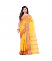 dB DESH BIDESH Women`s Traditional Bengal Tant Pure Handloom Cotton Saree Patabahar Design Without Blouse Piece Deep Yellow