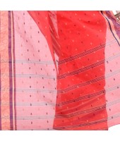 dB DESH BIDESH Women`s Traditional Bengal Tant Pure Handloom Cotton Saree Patabahar Design Without Blouse Piece Red