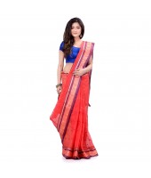 dB DESH BIDESH Women`s Traditional Bengal Tant Pure Handloom Cotton Saree Patabahar Design Without Blouse Piece Red