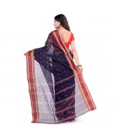 dB DESH BIDESH Women`s Traditional Bengal Tant Pure Handloom Cotton Saree Patabahar Design Without Blouse Piece navy Blue Red