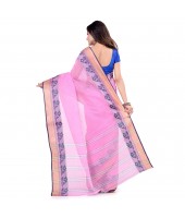 Women`s Traditional Bengal Tant Pure Handloom Cotton Saree PushpoLata Woven Design Without Blouse Piece Pink